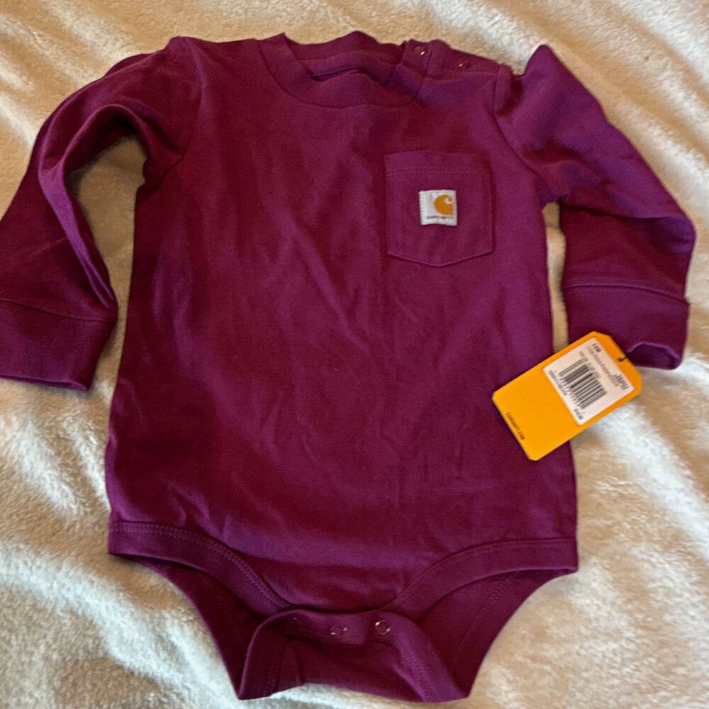 Carhartt Plum Long Sleeve Pocket Logo Bodysuit One-Piece 9-12M TK5011